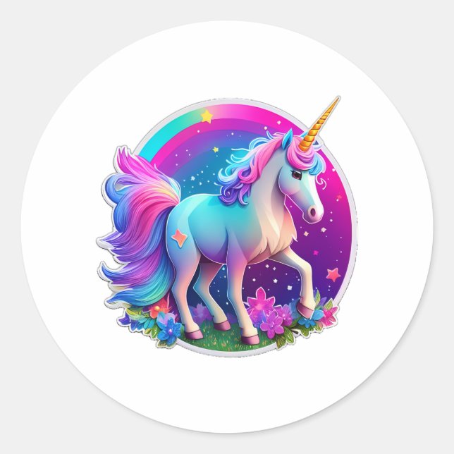 A Lovely Unicorn  Classic Round Sticker (Front)