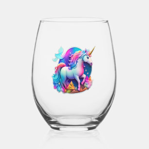 A Lovely Unicorn Sticker Stemless Wine Glass