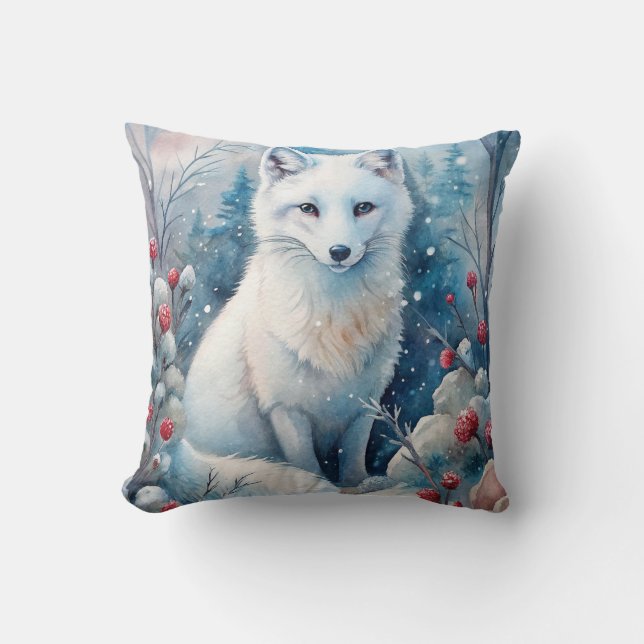 A Lovely White Fox in Winter Cushion (Front)