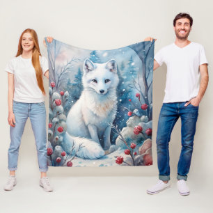 A Lovely White Fox in Winter Fleece Blanket