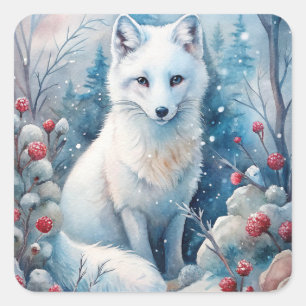 A Lovely White Fox in Winter Square Sticker