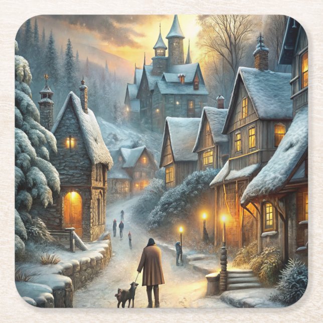 A Lovely Winter Scene Square Paper Coaster (Front)