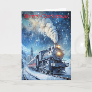 A Lovely Winter Scene With train Holiday Card