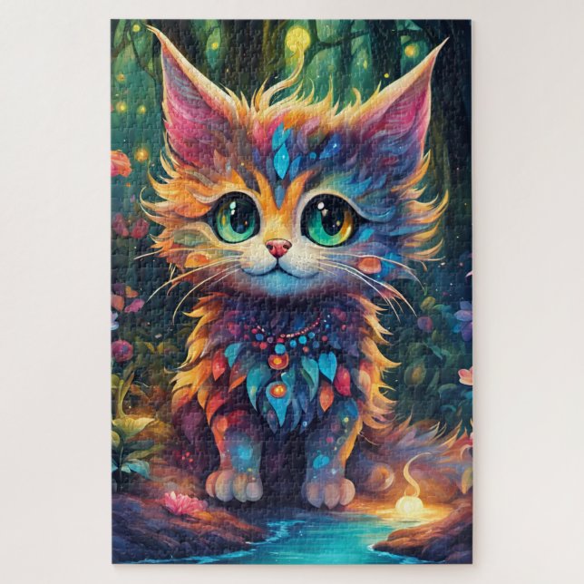 A lovely wooden kitten jigsaw puzzle (Vertical)