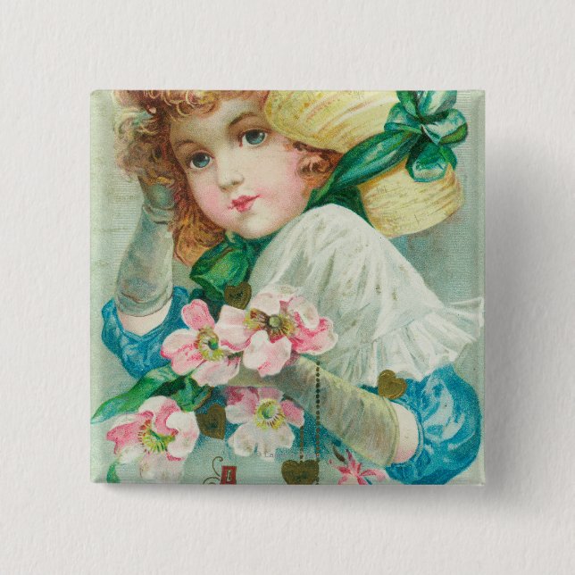 A Loving Thought Maiden with Bonnet 15 Cm Square Badge (Front)