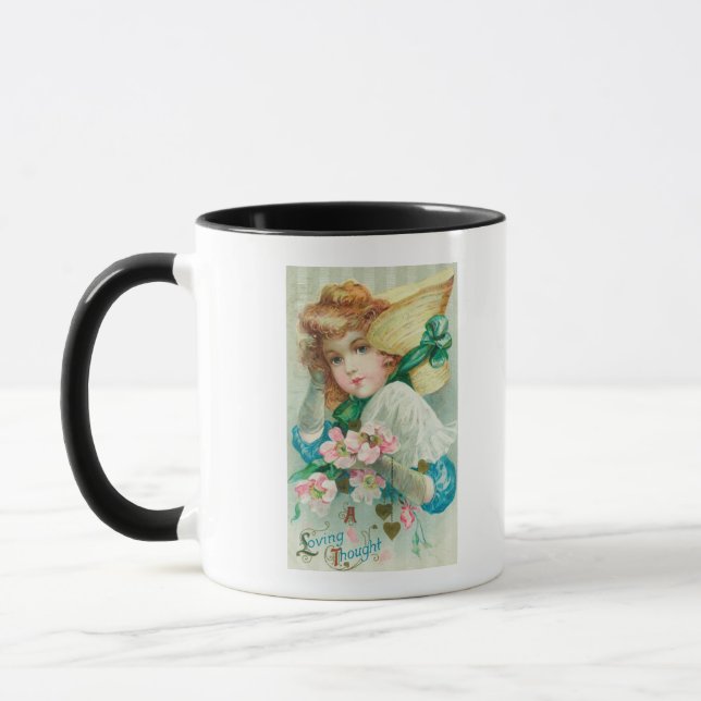 A Loving Thought Maiden with Bonnet Mug (Left)