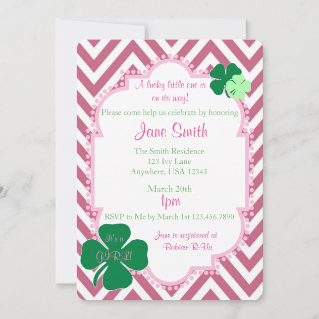 A Lucky Little One Irish themed Baby Shower Invite (Front)