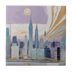 A Lunar Cityscape Ceramic Tile