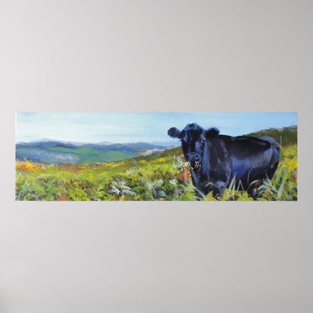'A lunch interrupted' cow landscape painting Poster (Front)