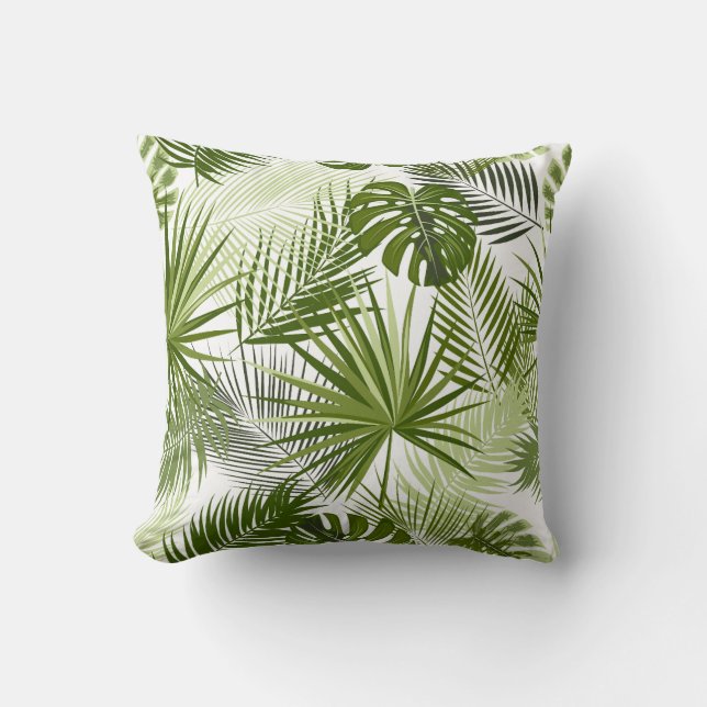 a lush, tropical leaf pattern  cushion (Front)