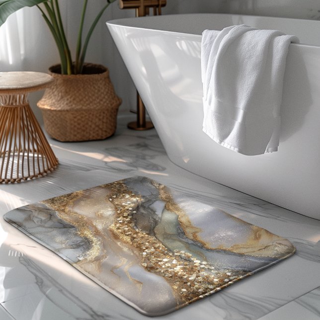 A luxurious gold and white marble background bath mat (Creator Uploaded)
