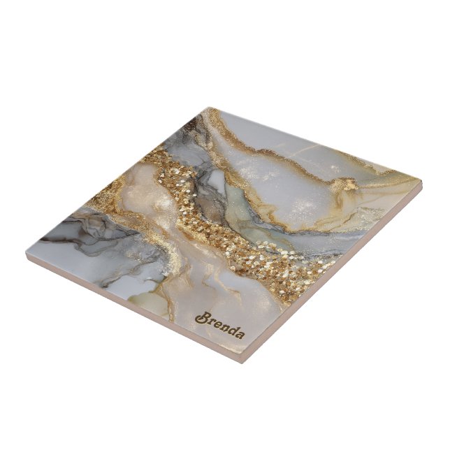 A luxurious gold and white marble background ceramic tile (Side)