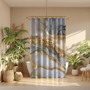 A luxurious gold and white marble background shower curtain