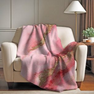 A luxurious pink marble background fleece blanket
