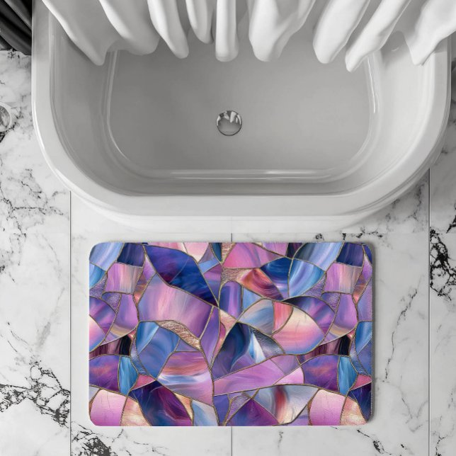 A luxurious Purple Tones Stained Glass Pattern Bath Mat (Creator Uploaded)