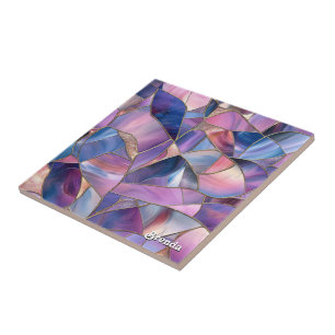 A luxurious Purple Tones Stained Glass Pattern Ceramic Tile
