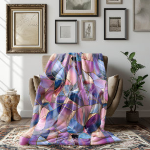 A luxurious Purple Tones Stained Glass Pattern Fleece Blanket