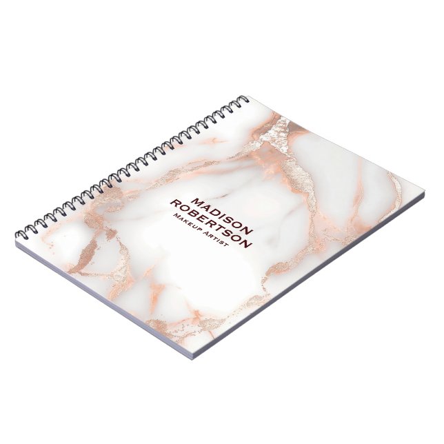 A luxurious rose-gold marble background notebook (Left Side)