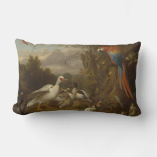 A Macaw Ducks Parrots and Other Birds in a Landsca Lumbar Cushion