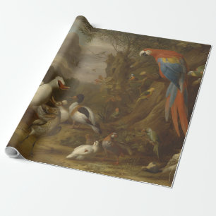 A Macaw Ducks Parrots and Other Birds in a Landsca Wrapping Paper