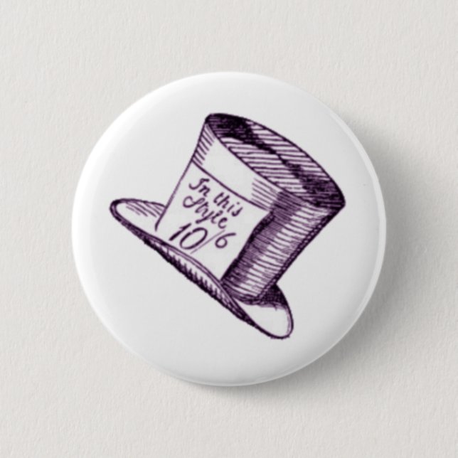 A Mad Hatter Hat with Purple Tint 6 Cm Round Badge (Front)