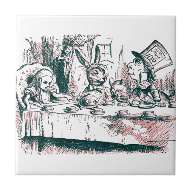 A Mad Tea Party Tenniel Pink Tint Ceramic Tile (Front)