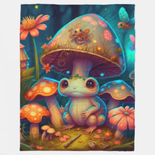 A magic mushroom frog         fleece blanket
