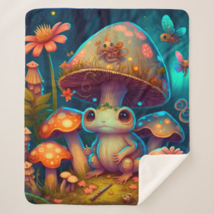 A magic mushroom frog sherpa blanket