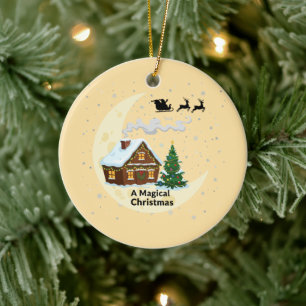 A Magical Christmas Whimsical Santa Sleigh Ceramic Ornament