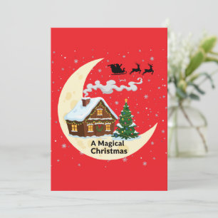 A Magical Christmas Whimsical Santa Sleigh Holiday Card