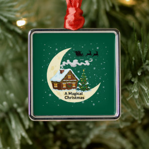 A Magical Christmas Whimsical Santa Sleigh Metal Ornament