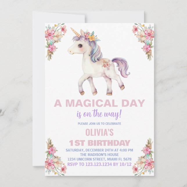 A Magical Day Unicorn Birthday Invitations (Front)
