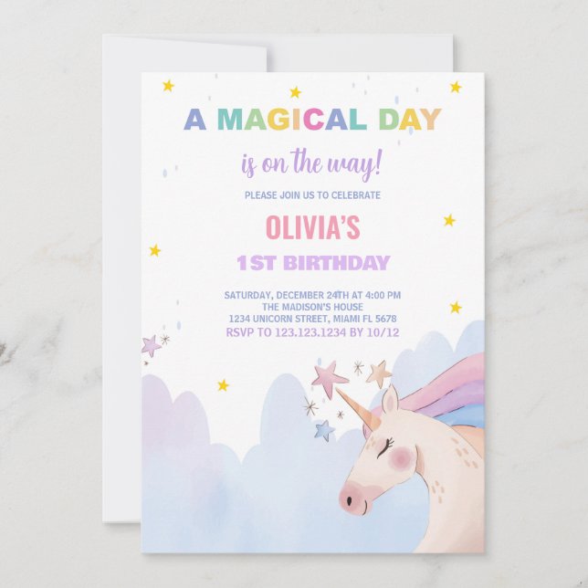 A Magical Day Unicorn Birthday Invitations (Front)
