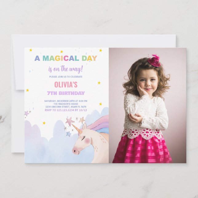 A Magical Day Unicorn Birthday Invitations photo (Front)