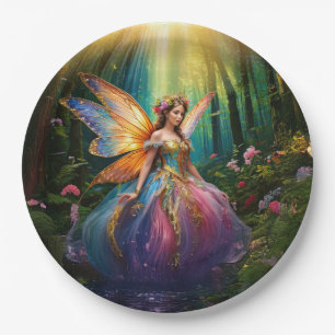 A magical fairy in an enchanted forest  paper plate
