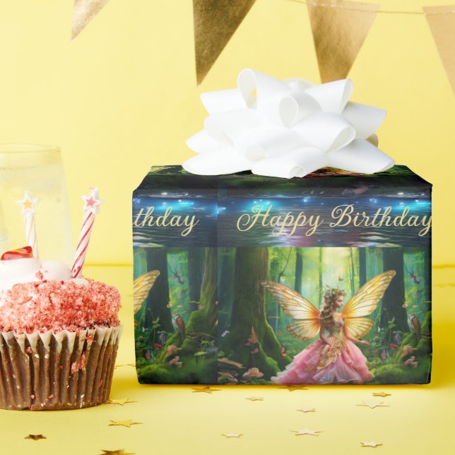 A magical fairy woodland forest Happy Birthday Wrapping Paper (Birthday Party)