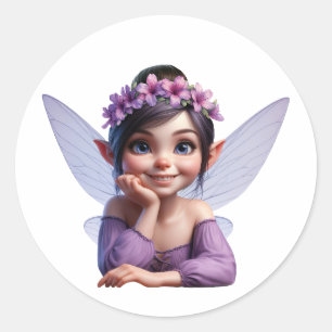 A magical little fairy posing for the camera classic round sticker