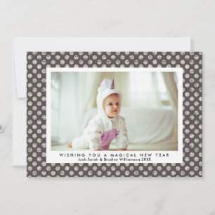 A Magical New Year Modern Silver Glitter Polka Dot Holiday Card