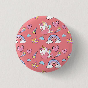 A Magical Rainbow Unicorn Pattern  Birthday Party 3 Cm Round Badge