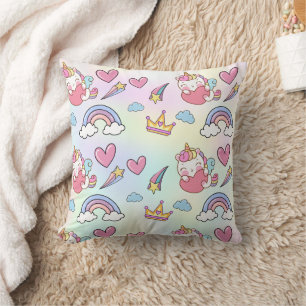 A Magical Rainbow Unicorn Pattern Birthday Party Cushion