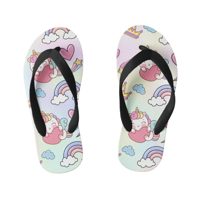 A Magical Rainbow Unicorn Pattern  Birthday Party Kid's Thongs (Footbed)
