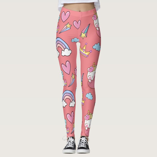 A Magical Rainbow Unicorn Pattern Birthday Party Leggings (Front)