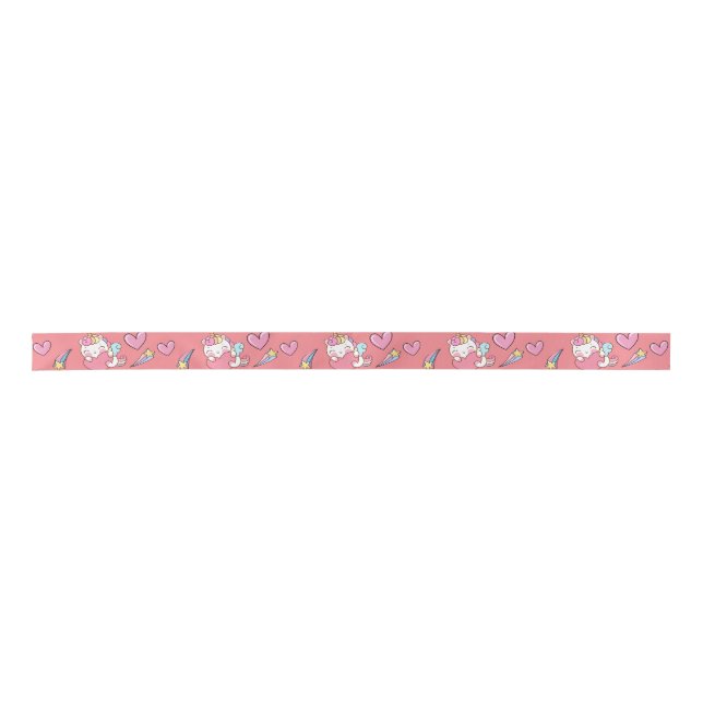 A Magical Rainbow Unicorn Pattern  Birthday Party Satin Ribbon (Front)