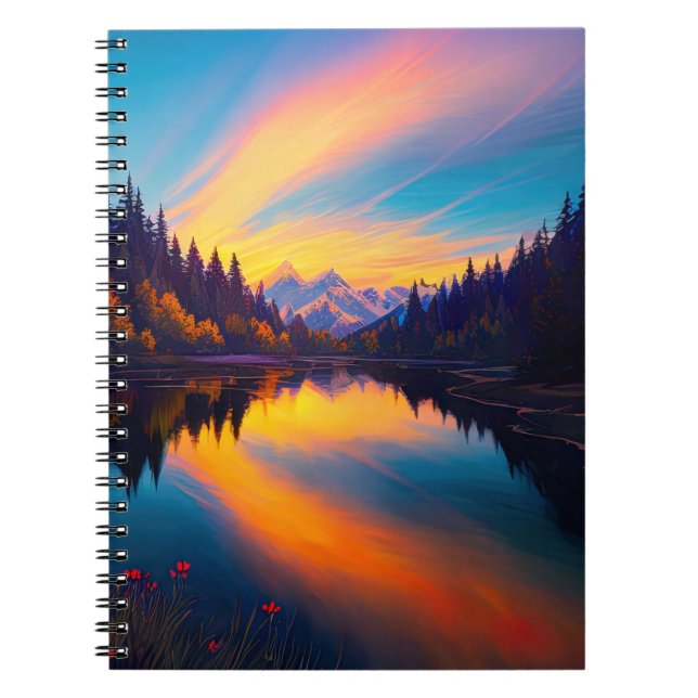 A Magical Sunset Painting the Forest Lake Notebook (Front)