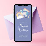 A Magical Unicorn and Rainbow Birthday Party Invit Invitation<br><div class="desc">Adorable birthday illustration of a unicorn,  rainbow,  shooting star,  moon and hearts with the phrase "It's going to be a magical birthday". The design features a girly pastel pink,  yellow,  purple and blue colour palette.</div>