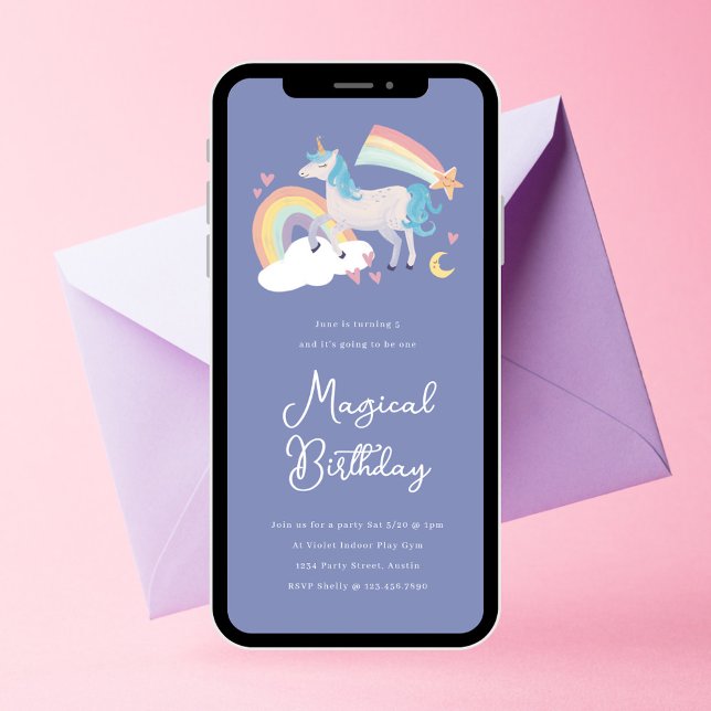 A Magical Unicorn and Rainbow Birthday Party Invit Invitation (Creator Uploaded)