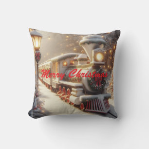 A Magical Winter Wonderland Christmas Train Cushion