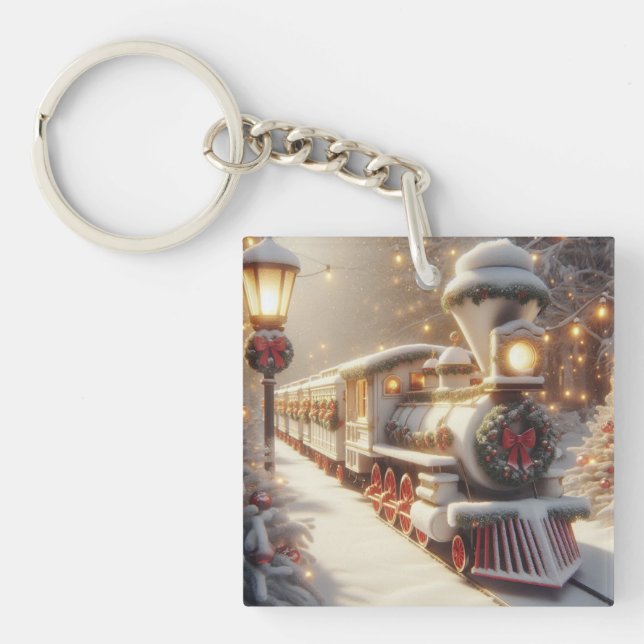 A Magical Winter Wonderland Christmas Train Key Ring (Front)