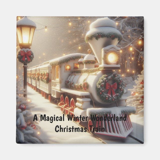 A Magical Winter Wonderland Christmas Train Magnet (Front)