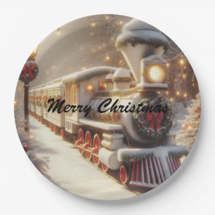 A Magical Winter Wonderland Christmas Train Paper Plate